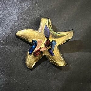 Black Resin  and glass Starfish embedded Gold Flakes (no cord)